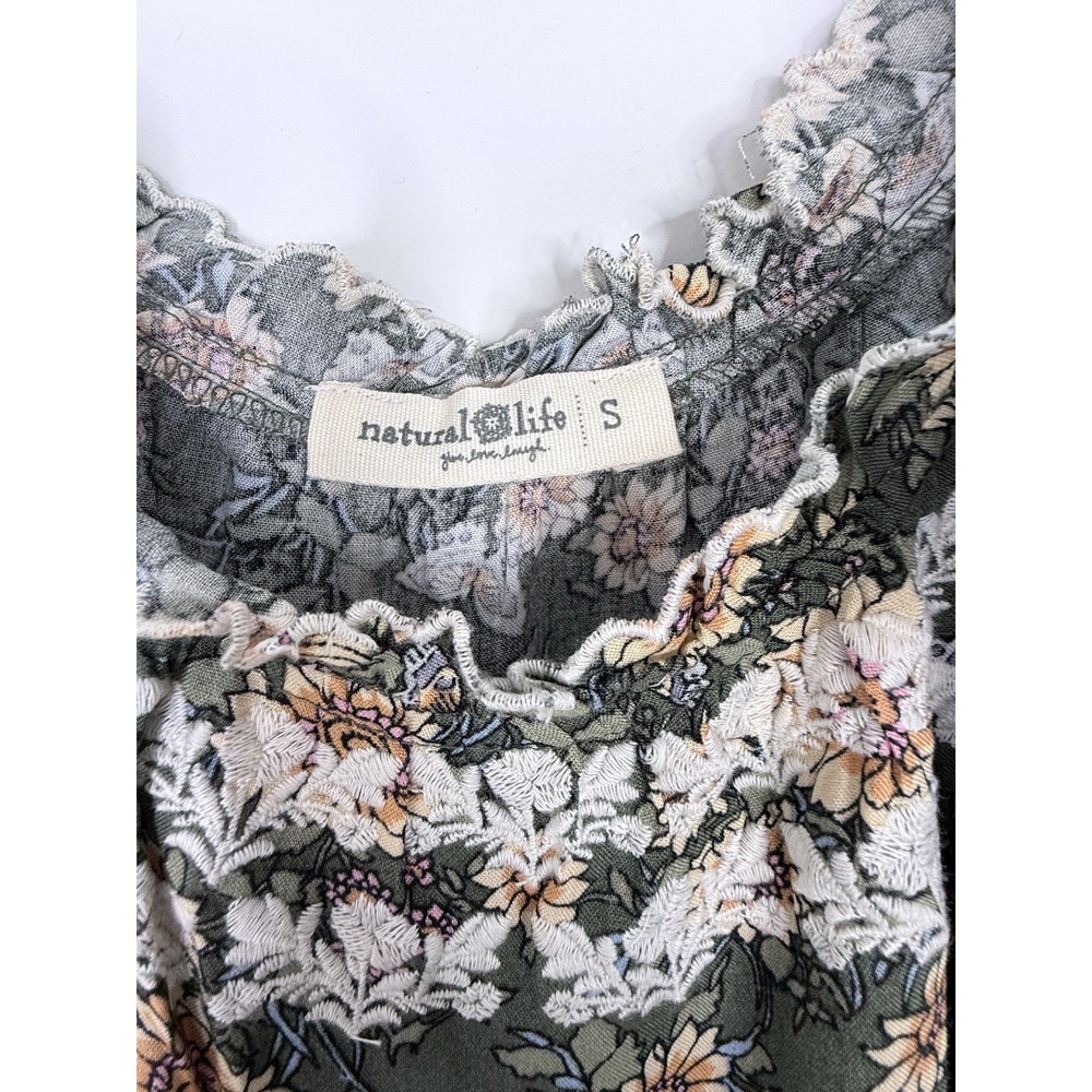 Natural Life Harley Embroidered Jumpsuit Olive Green Floral Wide Leg Small Boho - Picture 12 of 12